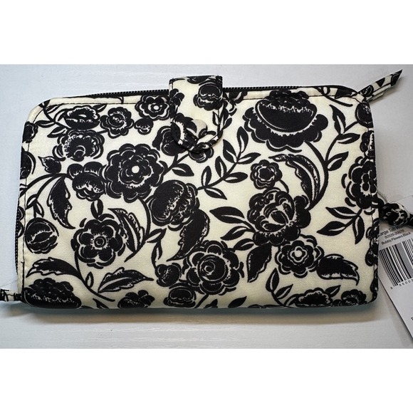 NWT Vera Bradley Large Tab Nylon Wallet Bubbly Flowers Black Pattern MSRP $95.00 - Picture 2 of 13